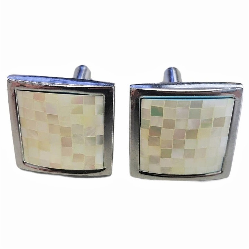Saks Fifth Avenue Men's Steel & White Mother of Pearl Square Cuff Links